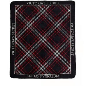 Victoria's Secret Black and Pink Plaid Blanket